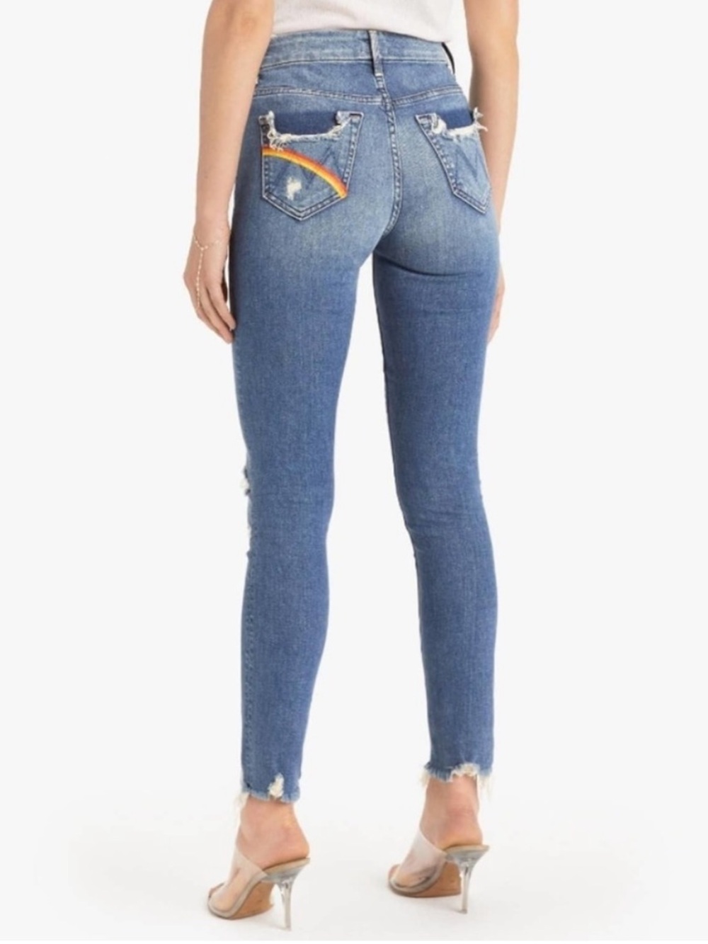 Mother High Waisted Looker Ankle Chew Rainbow Skinny Jeans Rare Size 29